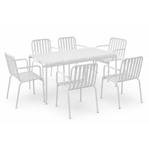 woo-52158 MODIAL SET ΤΡΑΠΕΖΑΡΙΑ: ΤΡΑΠΕΖΙ + 6 ΠΟΛΥΘΡΟΝΕΣ, ΜΕΤΑΛΛΟ ΒΑΦΗ ΑΣΠΡΟ