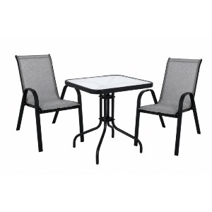 woo-52162 RIO SET ΚΗΠΟΥ - ΒΕΡΑΝΤΑΣ: ΤΡΑΠΕΖΙ + 2 ΠΟΛΥΘΡΟΝΕΣ ΜΕΤΑΛΛΟ ΒΑΦΗ ΜΑΥΡΟ, TEXTILENE ΓΚΡΙ