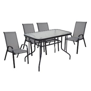 woo-52302_e-00026559_1-huge RIO SET ΚΗΠΟΥ - ΒΕΡΑΝΤΑΣ: ΤΡΑΠΕΖΙ + 4 ΠΟΛΥΘΡΟΝΕΣ ΜΕΤΑΛΛΟ ΒΑΦΗ ΜΑΥΡΟ, TEXTILENE ΓΚΡΙ