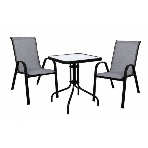 woo-52308_e-00026983_1-huge RIO SET ΚΗΠΟΥ - ΒΕΡΑΝΤΑΣ: ΤΡΑΠΕΖΙ + 2 ΠΟΛΥΘΡΟΝΕΣ ΜΕΤΑΛΛΟ ΒΑΦΗ ΜΑΥΡΟ, TEXTILENE ΓΚΡΙ