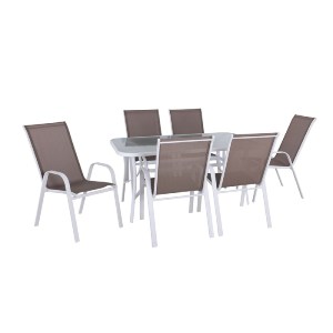 woo-52316_e-00024112_1-huge RIO SET ΚΗΠΟΥ - ΒΕΡΑΝΤΑΣ: ΤΡΑΠΕΖΙ + 6 ΠΟΛΥΘΡΟΝΕΣ ΜΕΤΑΛΛΟ ΒΑΦΗ ΑΣΠΡΟ, TEXTIL.CAPPUCCINO