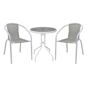 woo-52345_e-00026359_1-huge BALENO-W SET ΚΗΠΟΥ - ΒΕΡΑΝΤΑΣ: ΤΡΑΠΕΖΙ + 2 ΠΟΛΥΘΡΟΝΕΣ ΜΕΤΑΛΛΟ ΑΣΠΡΟ, WICKER BEIGE