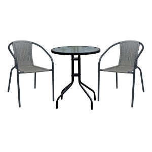 woo-52352_e-00026875_1-huge BALENO-W SET ΚΗΠΟΥ - ΒΕΡΑΝΤΑΣ: ΤΡΑΠΕΖΙ + 2 ΠΟΛΥΘΡΟΝΕΣ ΜΕΤΑΛΛΟ ΒΑΦΗ ΜΑΥΡΟ, WICKER MIXED GREY