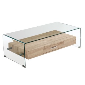 woo-99720 GLASSER WOOD ΤΡΑΠΕΖΑΚΙ ΣΑΛΟΝΙΟΥ ΓΥΑΛΙ 12MM - ΡΑΦΙ ΜΕ ΣΥΡΤΑΡΙ ΑΠΟΧΡΩΣΗ ΔΡΥΣ
