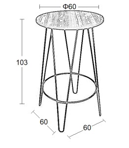 Zougris - 24.0216 LARA ΤΡΑΠΕΖΙ Φ.60Χ103ΕΚ. ΜΕΤΑΛΛΟ-ΞΥΛΟ K/D