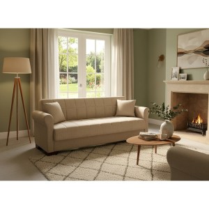 zougris-40.0318 VAVEL LIGHT BROWN ΥΦΑΣΜΑ 3ΘΕΣΙΟΣ ΚΑΝΑΠΕΣ/ΚΡΕΒΑΤΙ ΜΕ ΑΠΟΘ.ΧΩΡΟ 216X85X80ΕΚ.